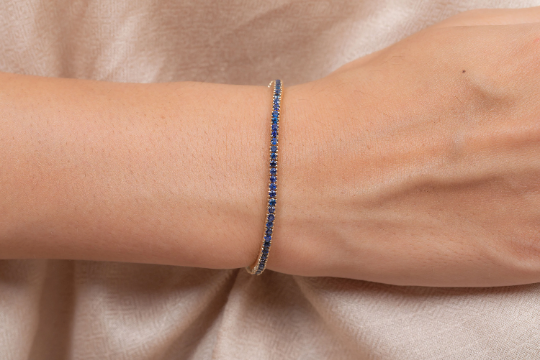 14K Solid Gold Blue Sapphire Tennis Bracelet