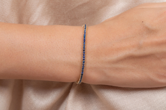 14K Solid Gold Blue Sapphire Tennis Bracelet Image
