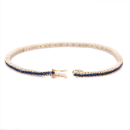 14K Solid Gold Blue Sapphire Tennis Bracelet