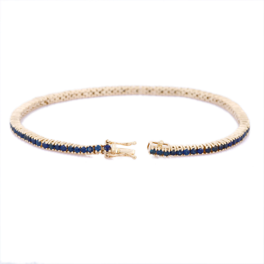 14K Solid Gold Blue Sapphire Tennis Bracelet - vrjewels-us