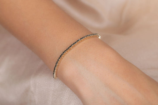 14K Solid Gold Blue Sapphire Tennis Bracelet Image