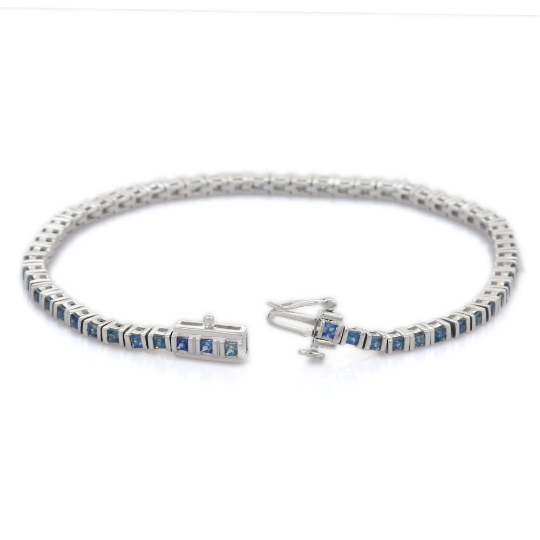 18K Gold Blue Sapphire Sleek Tennis Bracelet