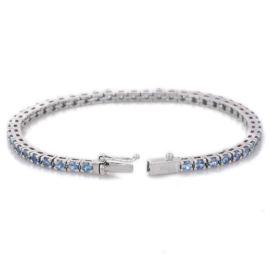 18K White Gold Blue Sapphire Tennis Bracelet