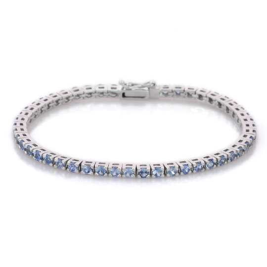 18K White Gold Blue Sapphire Tennis Bracelet Image