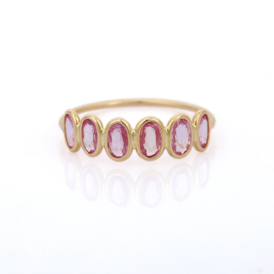 18K Gold Pink Sapphire Half Eternity Band Image