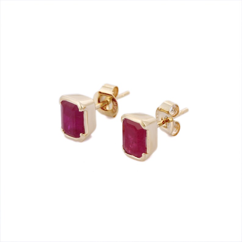 14K Gold Octagon Ruby Studs