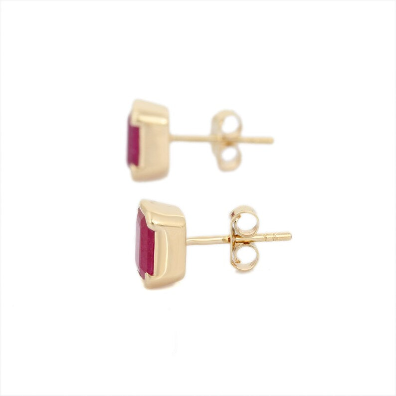 14K Gold Octagon Ruby Studs Image
