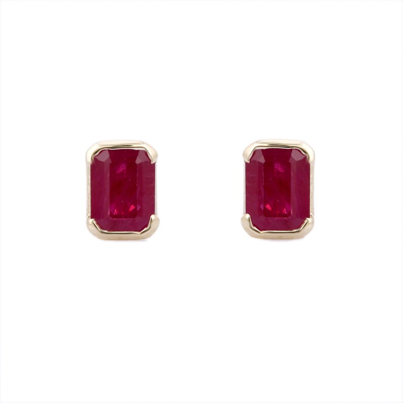 14K Gold Octagon Ruby Studs