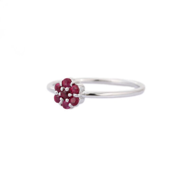 14K White Gold Floral Ruby Ring