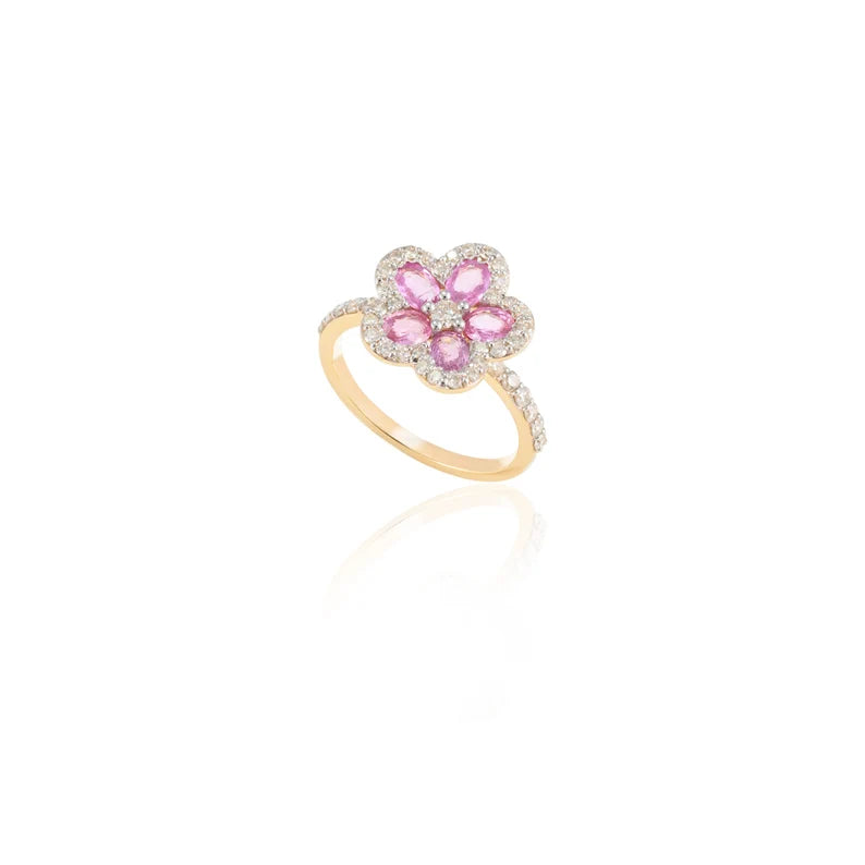 18K Gold Pink Sapphire Cherry Blossom Flower Ring Image