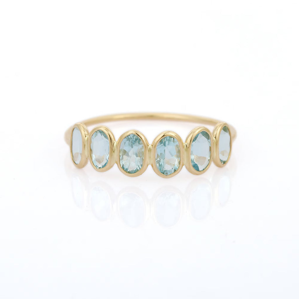 18K Bezel Set Aquamarine Half Eternity Band Image