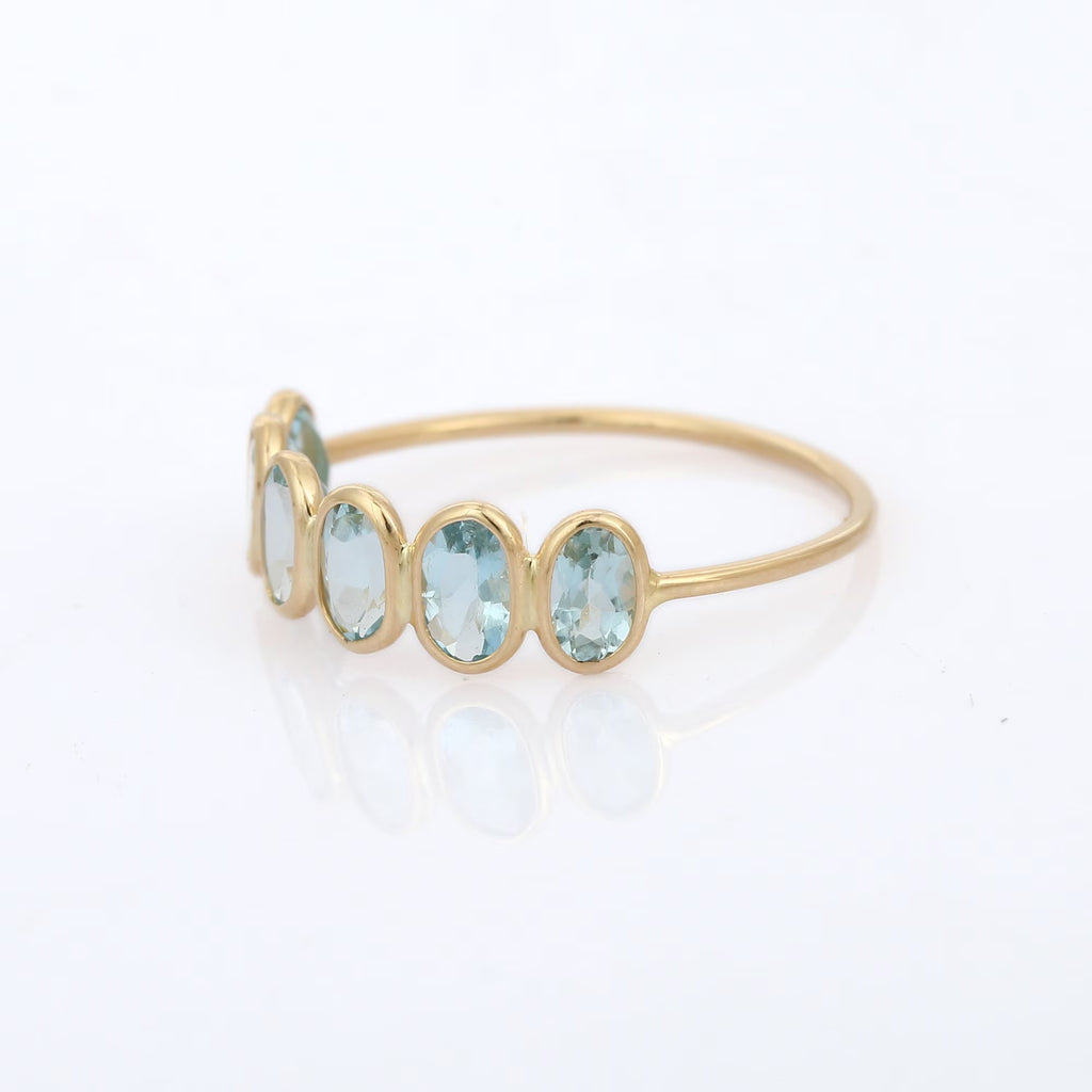 18K Bezel Set Aquamarine Half Eternity Band Image