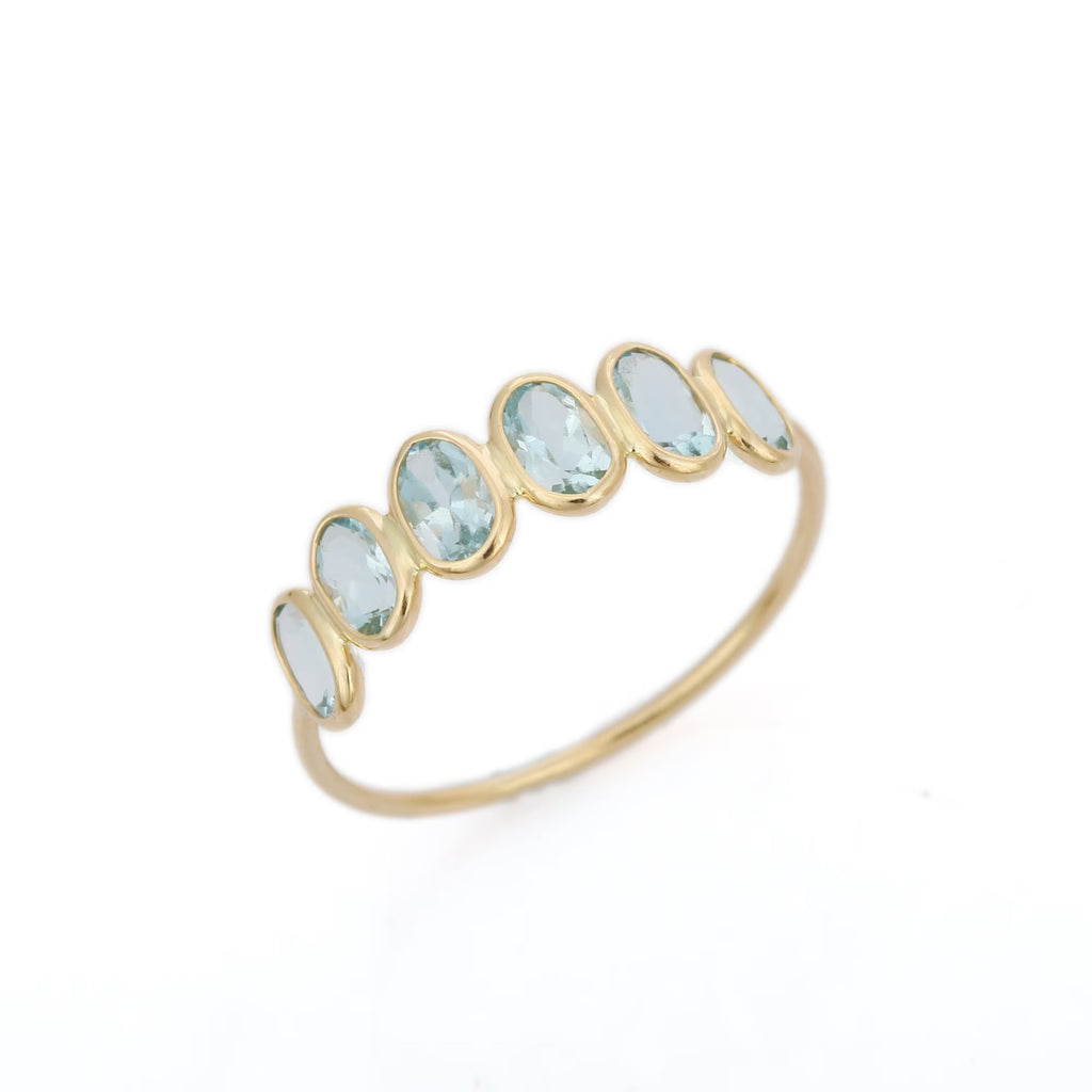 18K Bezel Set Aquamarine Half Eternity Band Image