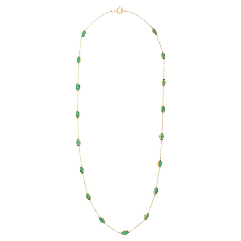 Modern 18K Yellow Gold Oval Cut 7.6 Ct Green Emerald Chain Necklace