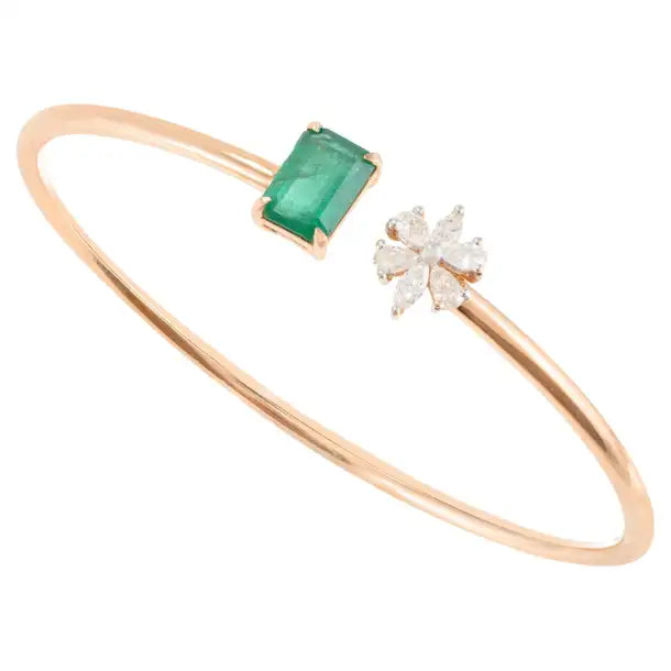 18K Gold Emerald Diamond Cuff Bracelet