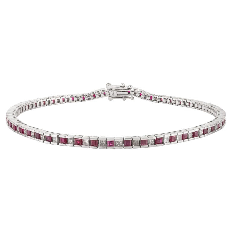 18K Gold Ruby Diamond Tennis Bracelet