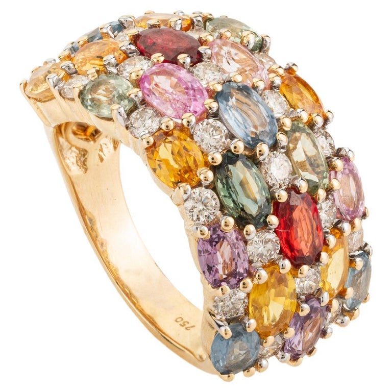 18K Gold Multi Sapphire Band Ring Image