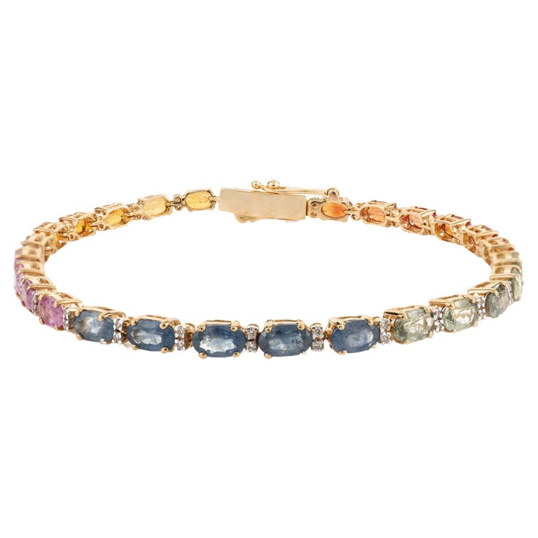 18K Gold Multi Sapphire Tennis Bracelet - vrjewels-us