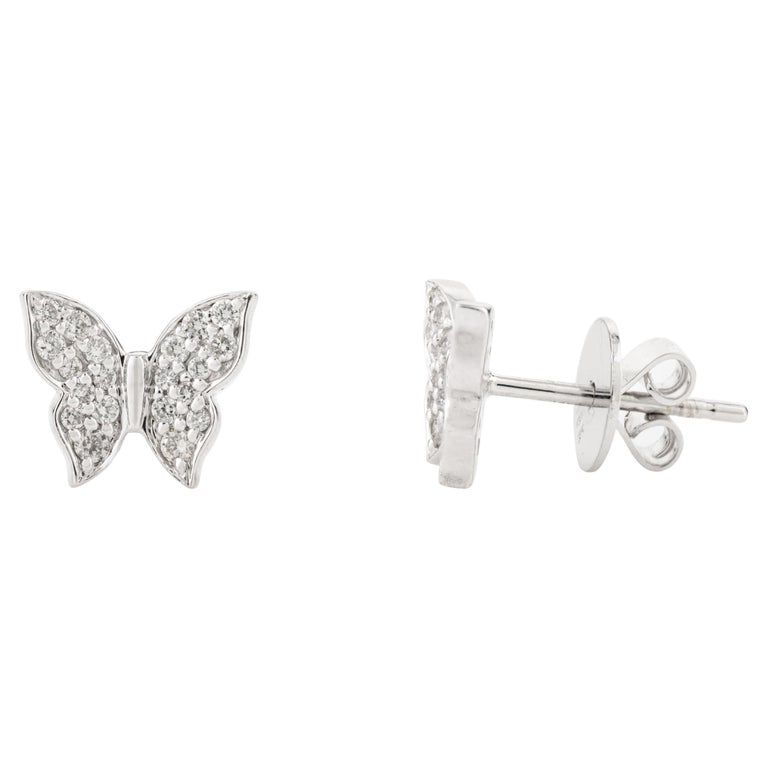 18K White Gold Diamond Butterfly Studs - vrjewels-us