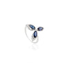 14K Solid White Gold Blue Sapphire Flower Ring Thumbnail