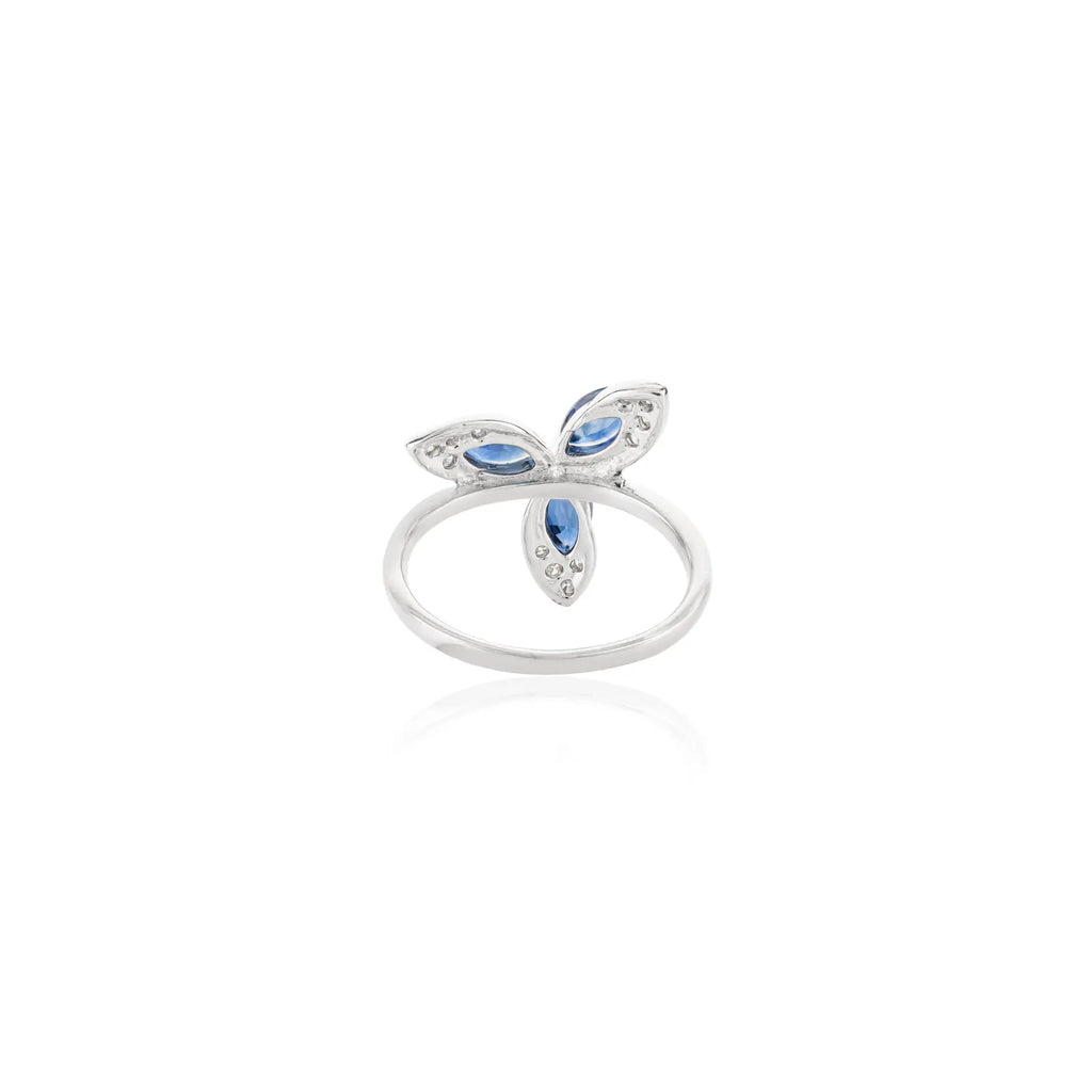 14K Solid White Gold Blue Sapphire Flower Ring Image