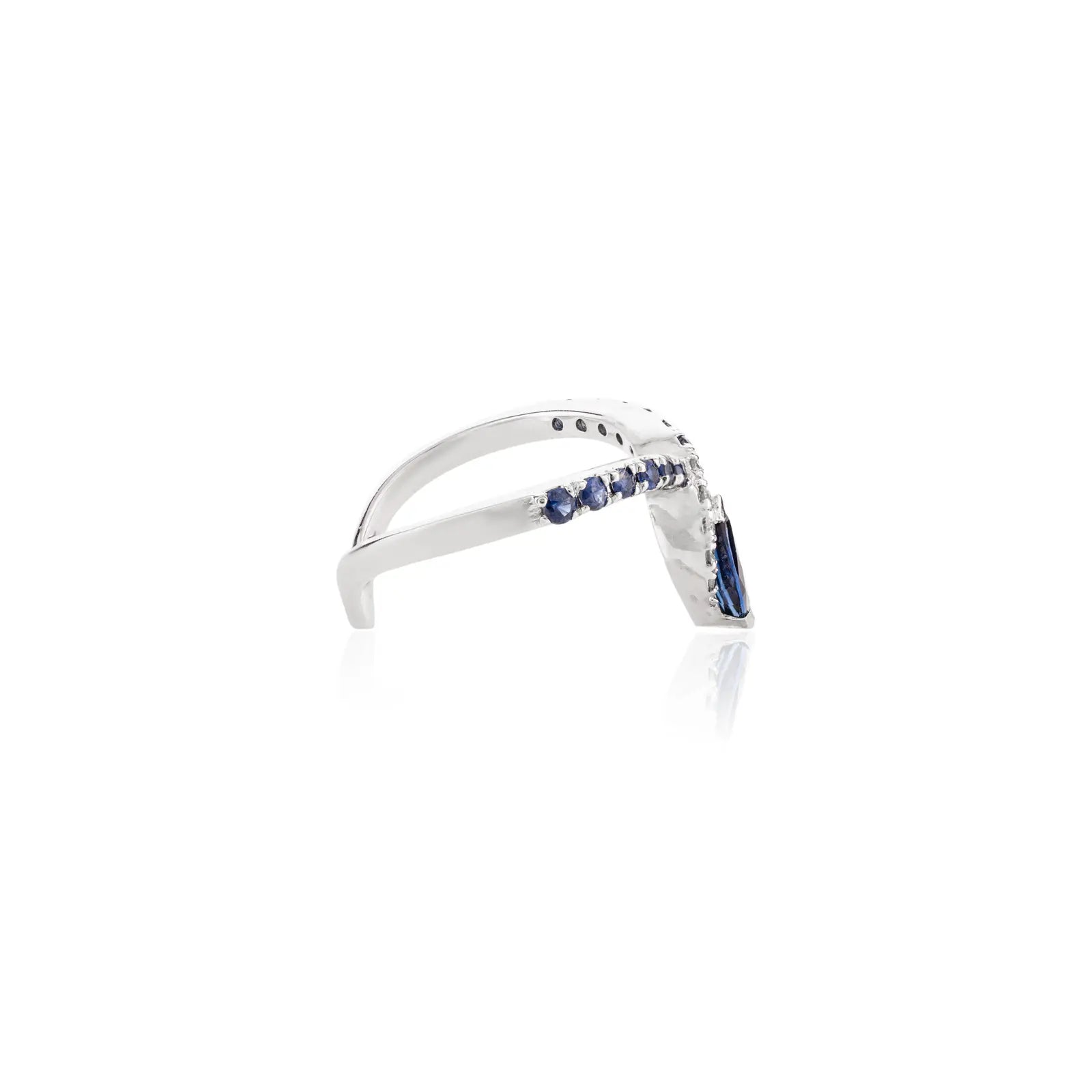 14K Solid White Gold Blue Sapphire Chevron Ring - vrjewels-us