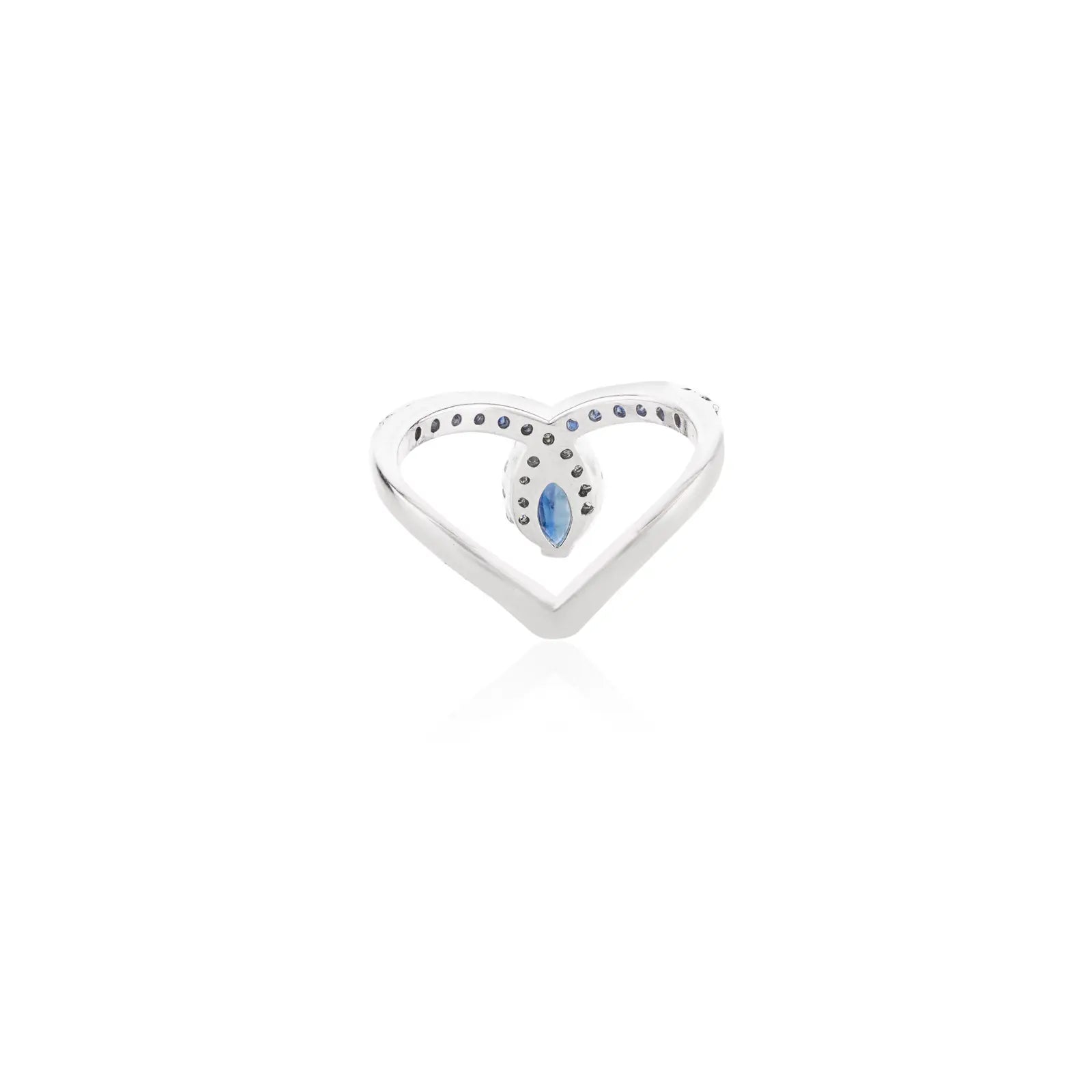 14K Solid White Gold Blue Sapphire Chevron Ring - vrjewels-us