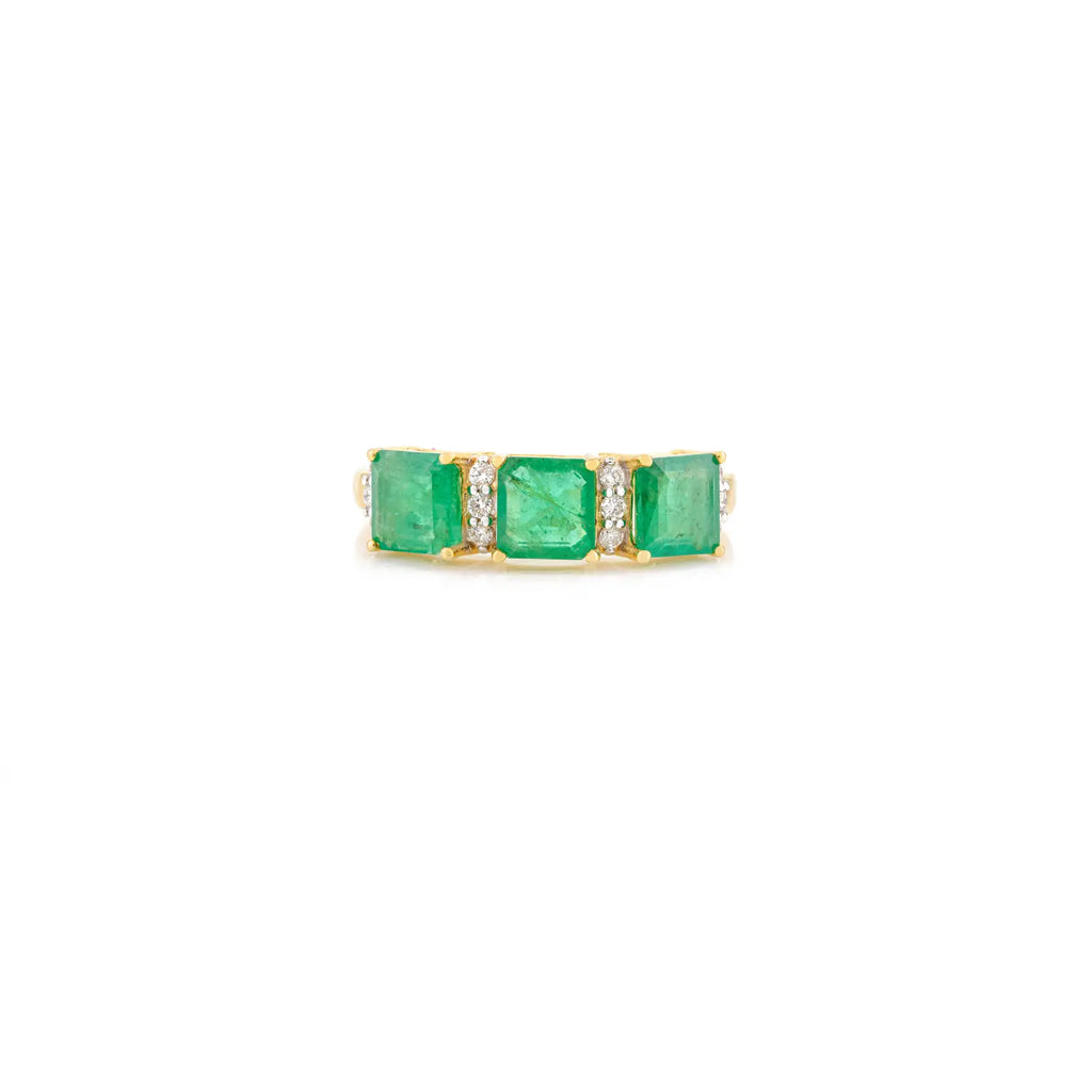 14K Solid Yellow Gold Emerald Diamond Ring Image