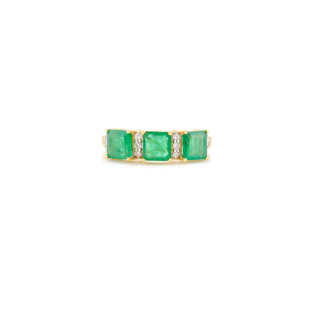 14K Solid Yellow Gold Emerald Diamond Ring