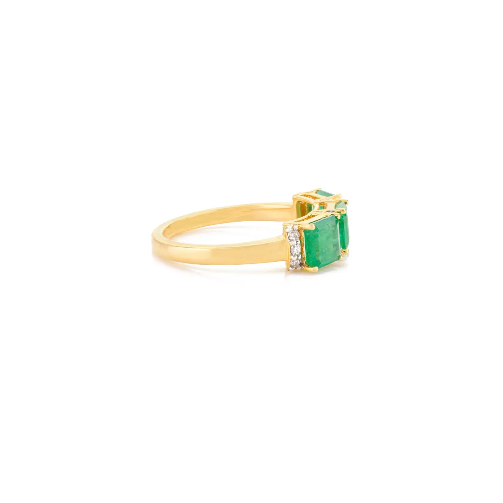 14K Solid Yellow Gold Emerald Diamond Ring