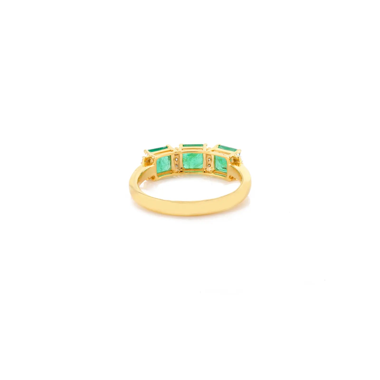 14K Solid Yellow Gold Emerald Diamond Ring