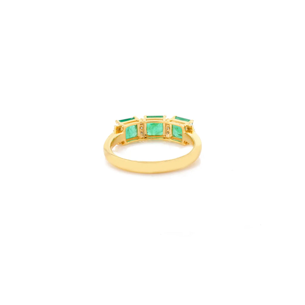 14K Solid Yellow Gold Emerald Diamond Ring Image