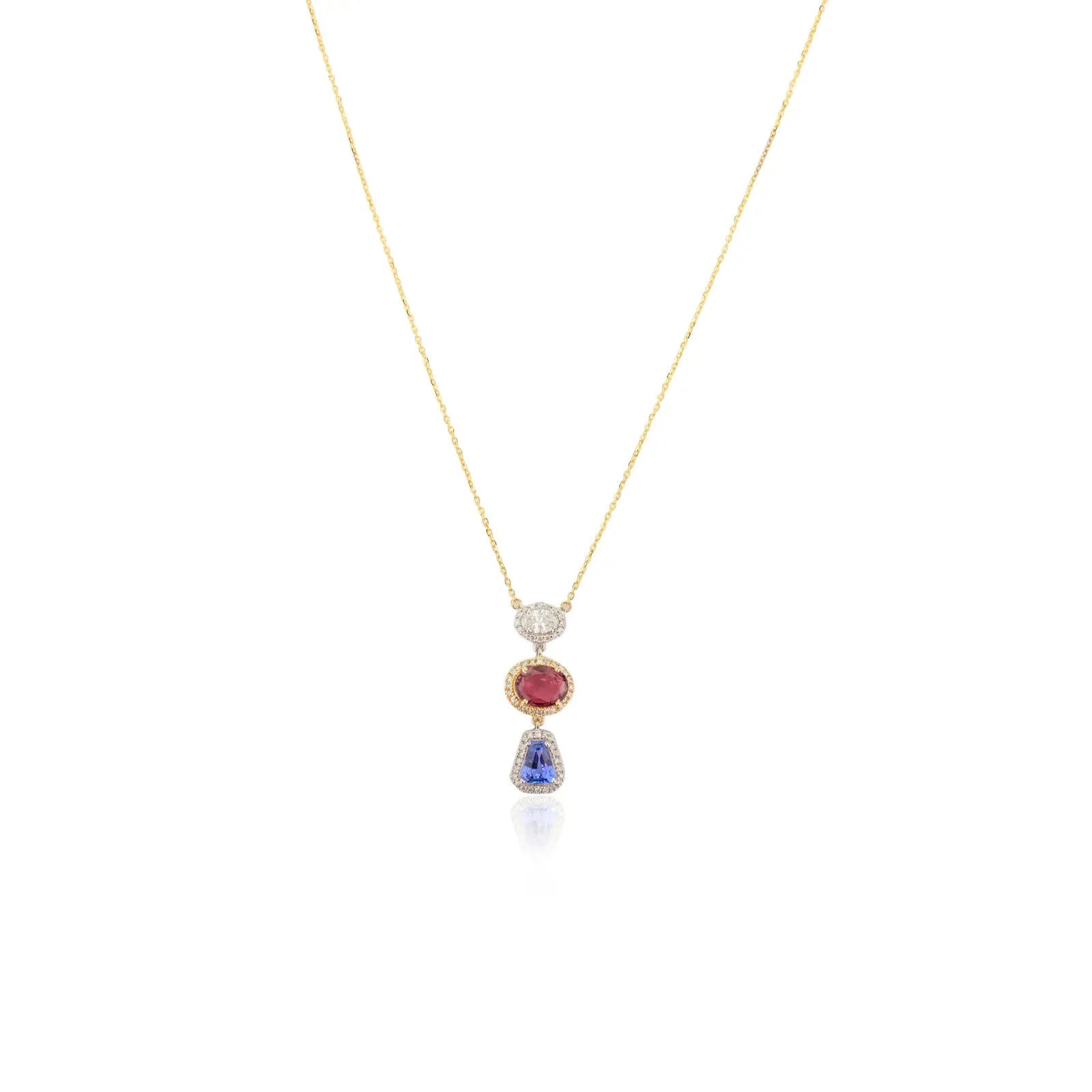 18K Yellow Gold Multi Gemstone Pendant Necklace