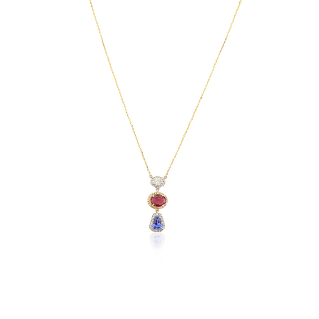 18K Yellow Gold Multi Gemstone Pendant Necklace Image