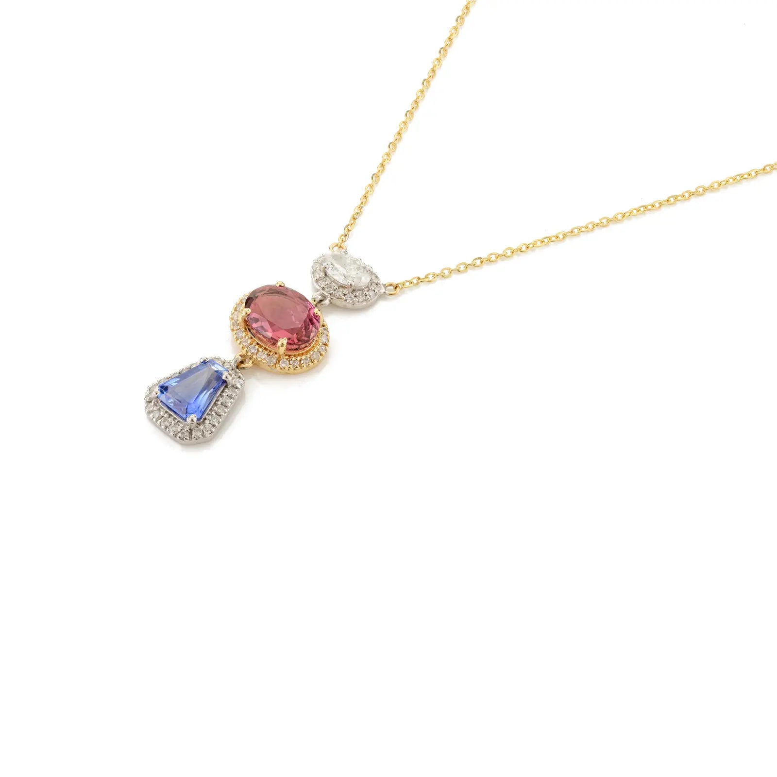 18K Yellow Gold Multi Gemstone Pendant Necklace