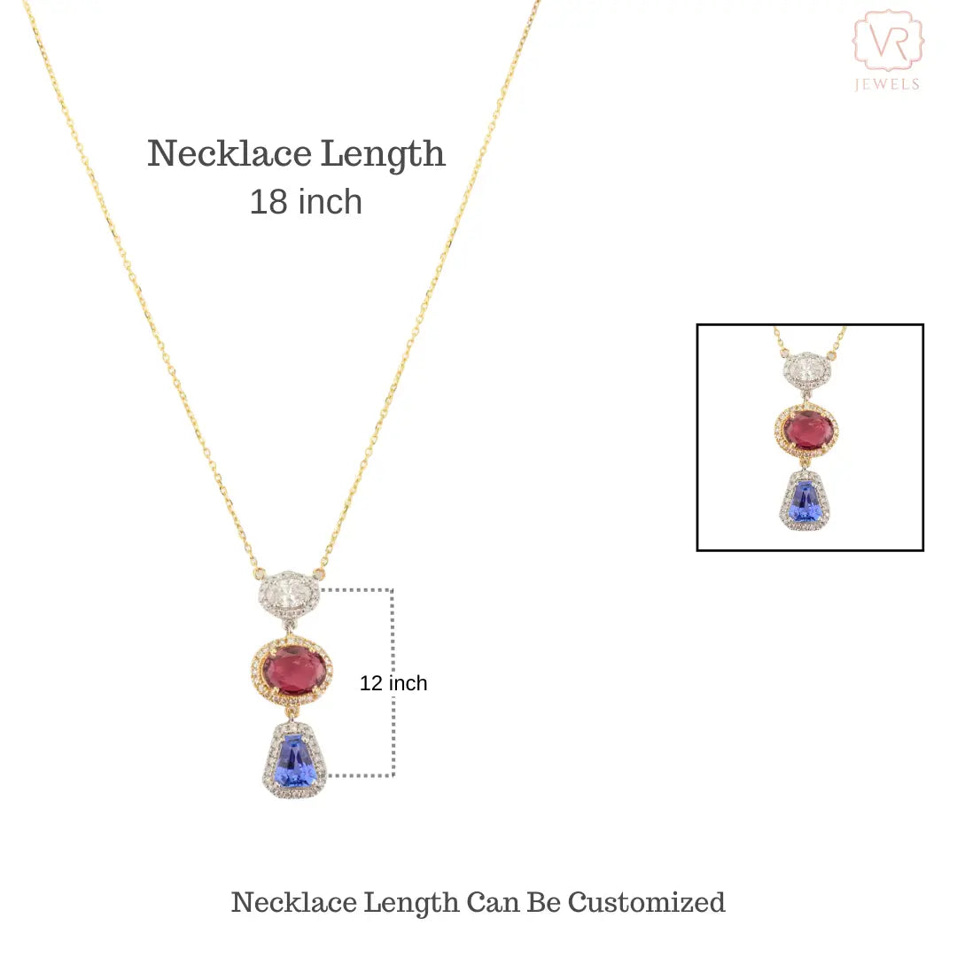 18K Yellow Gold Multi Gemstone Pendant Necklace