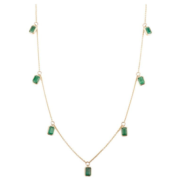 14K Solid Yellow Gold Emerald Charm Necklace