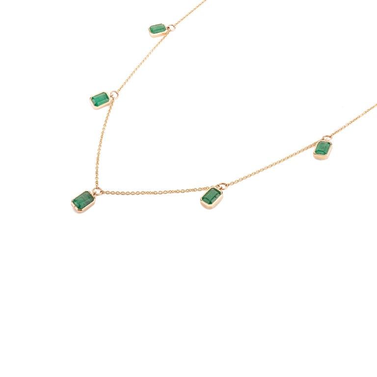 14K Solid Yellow Gold Emerald Charm Necklace