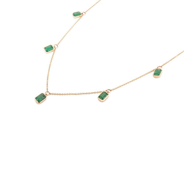 14K Solid Yellow Gold Emerald Charm Necklace Image