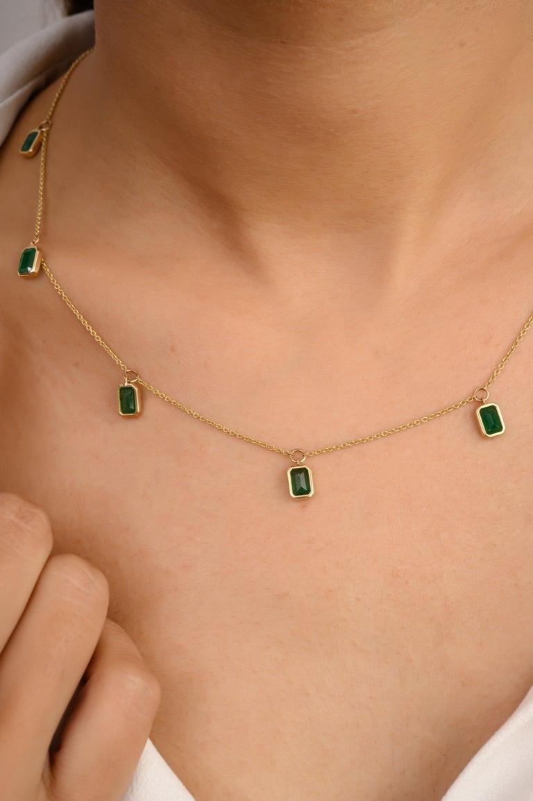 14K Solid Yellow Gold Emerald Charm Necklace
