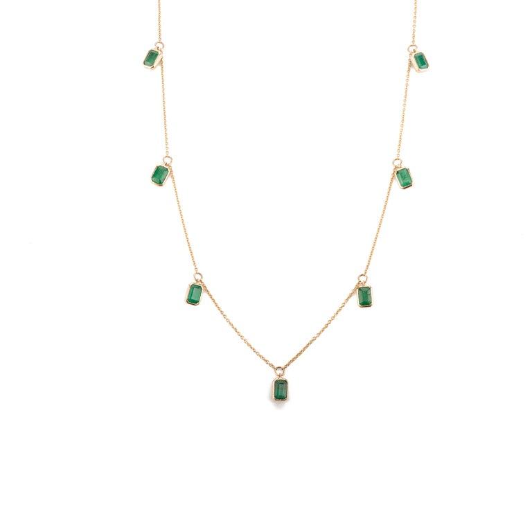 14K Solid Yellow Gold Emerald Charm Necklace