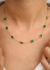 14K Solid Yellow Gold Emerald Station Chain Necklace Thumbnail