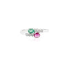 14K Solid White Gold Emerald Ruby Two Stone Ring Thumbnail