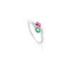 14K Solid White Gold Emerald Ruby Two Stone Ring Thumbnail