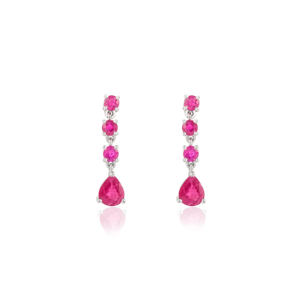 14K Solid White Gold Ruby Dangle Earrings Image