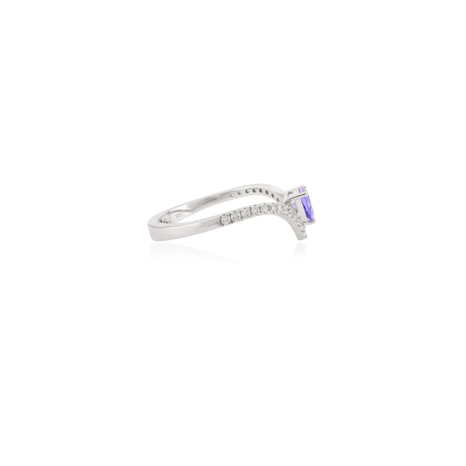 14K Solid White Gold Tanzanite Diamond Chevron Ring