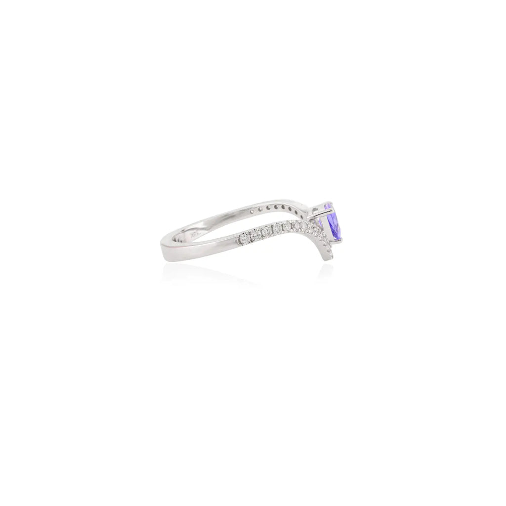 14K Solid White Gold Tanzanite Diamond Chevron Ring Image