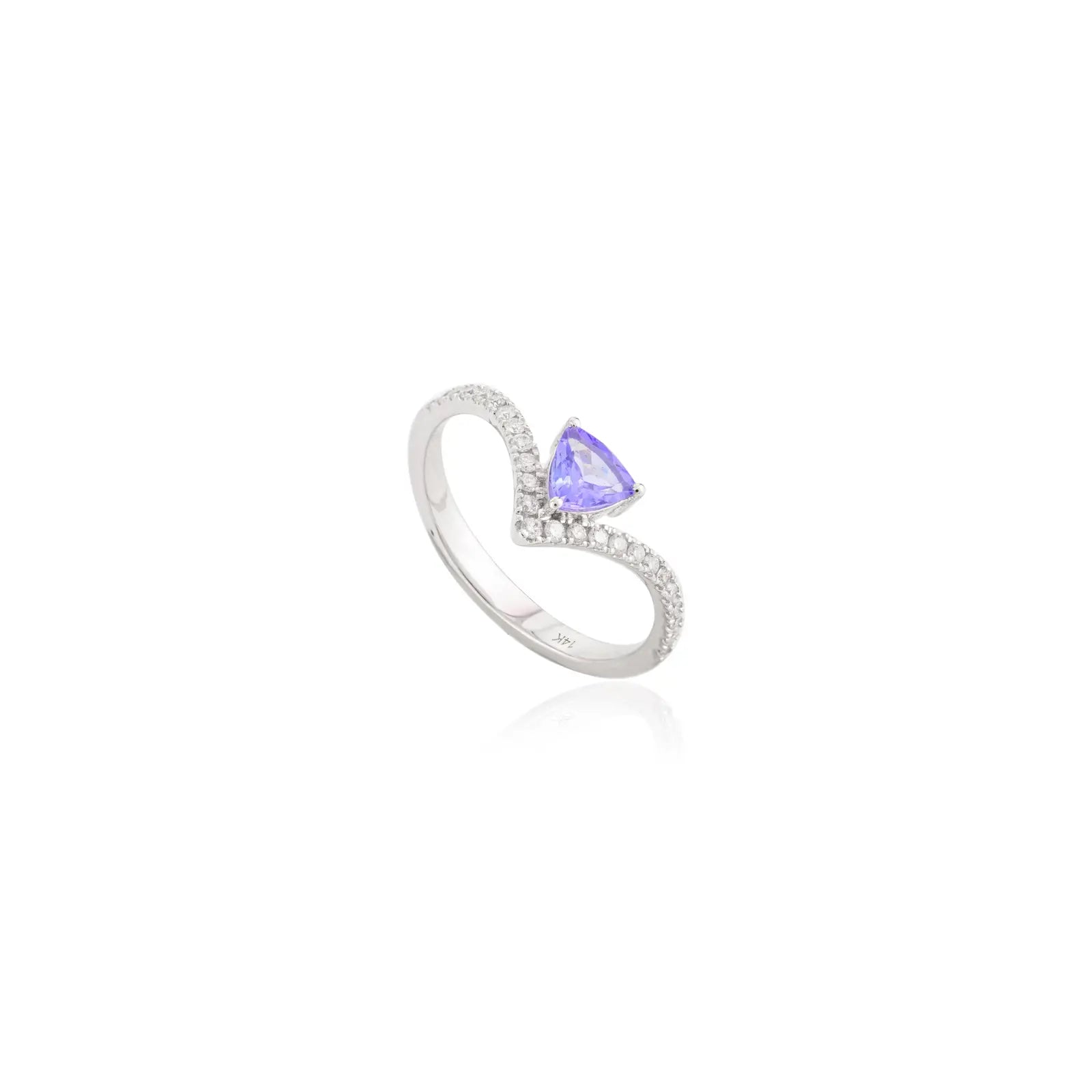 14K Solid White Gold Tanzanite Diamond Chevron Ring