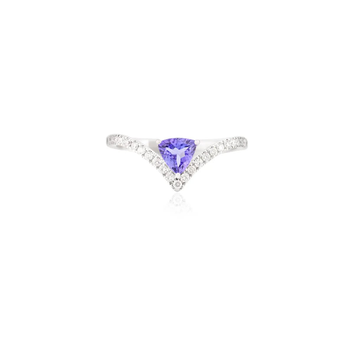 14K Solid White Gold Tanzanite Diamond Chevron Ring