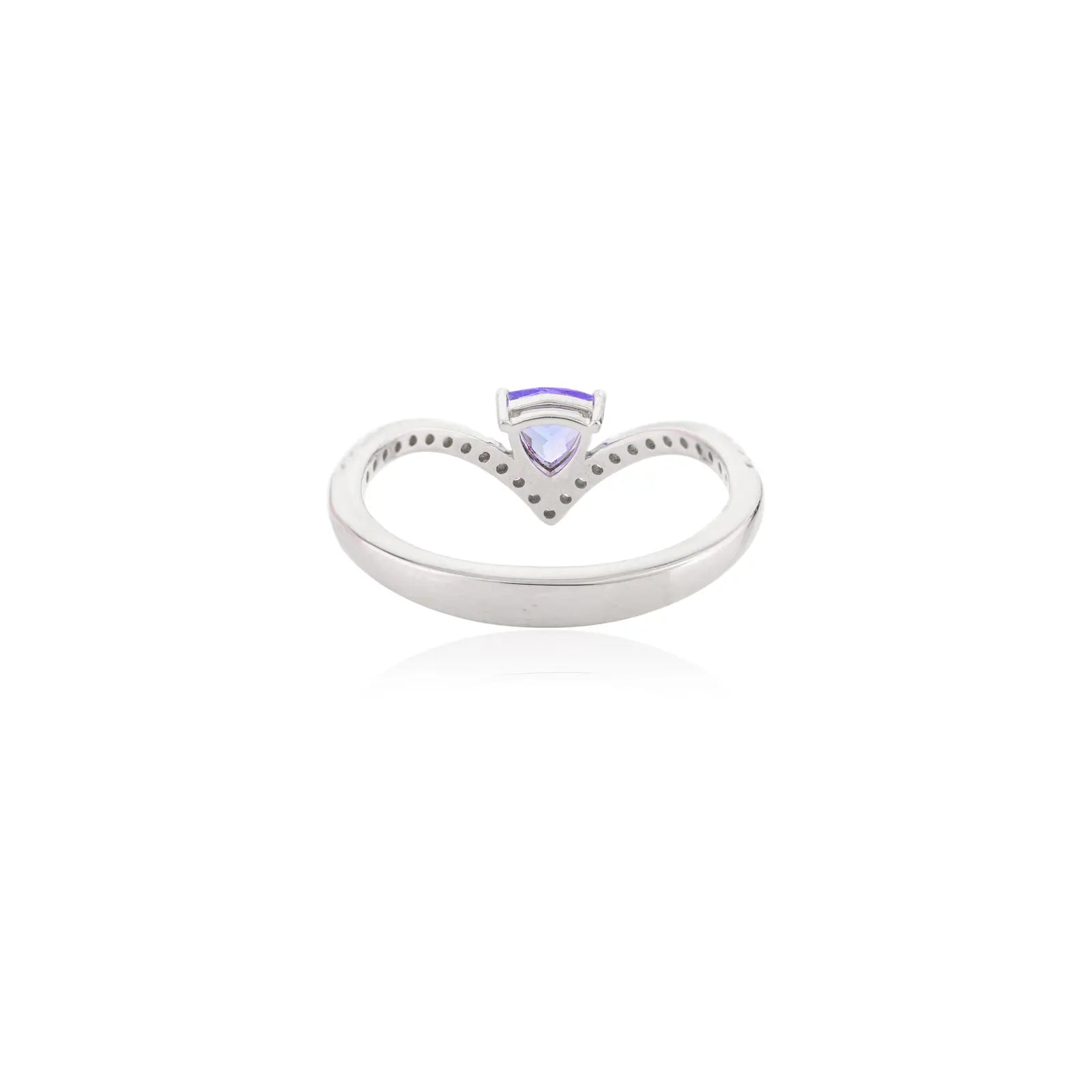 14K Solid White Gold Tanzanite Diamond Chevron Ring